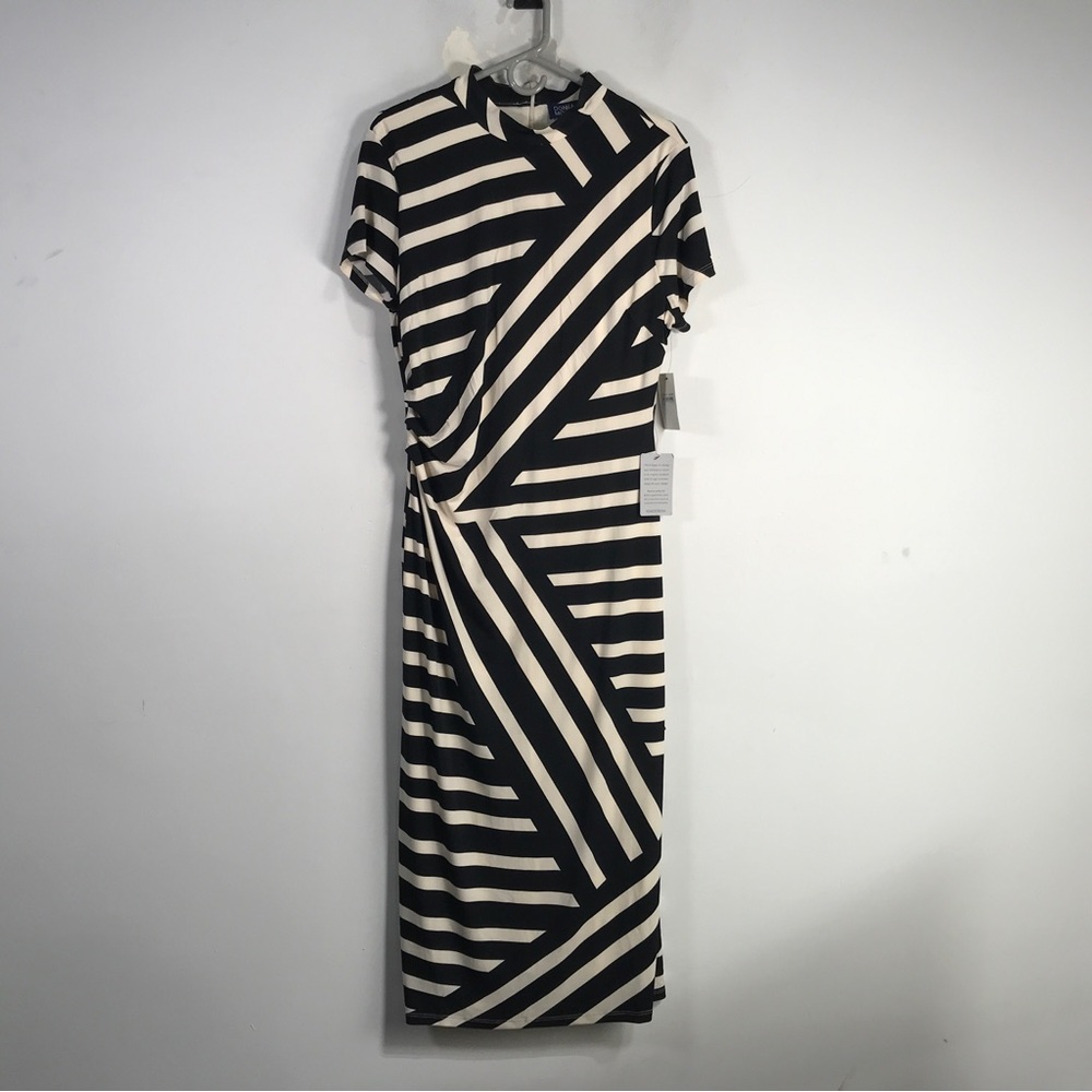 Donna Morgan Striped Short Sleeve Midi/Maxi Dress, Women's Size 14 -Black/Cream